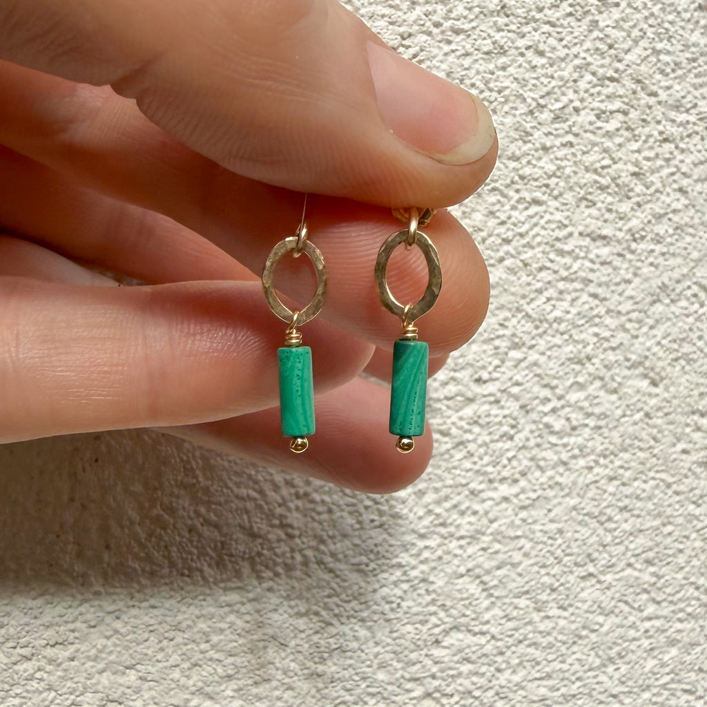 Hammered studs with malachite drop