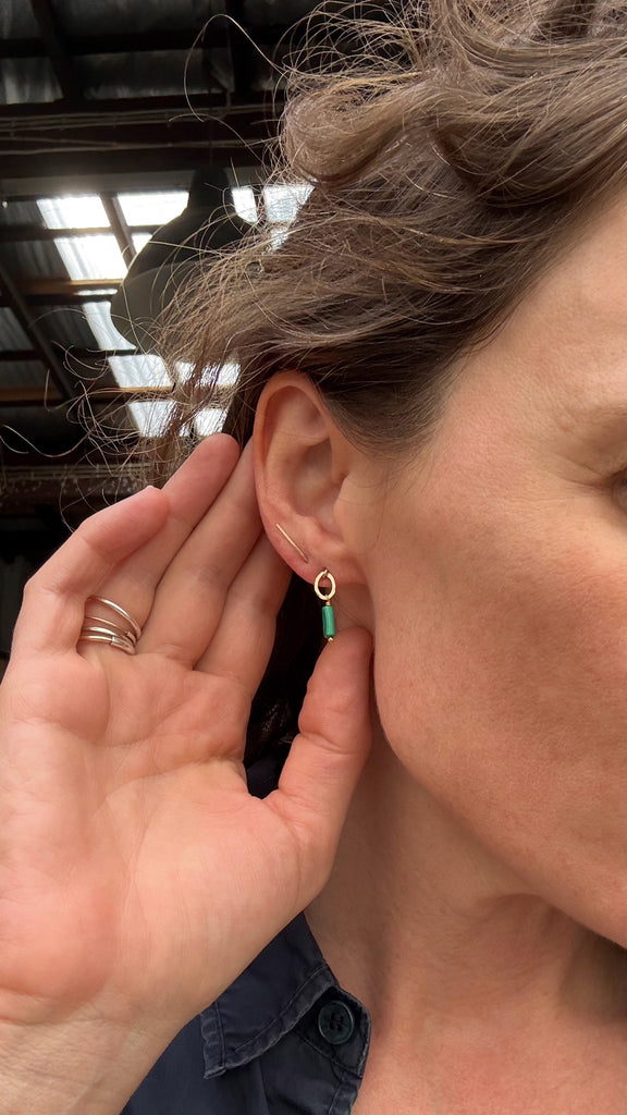 Hammered studs with malachite drop