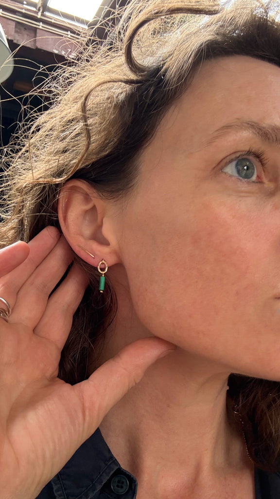 Hammered studs with malachite drop