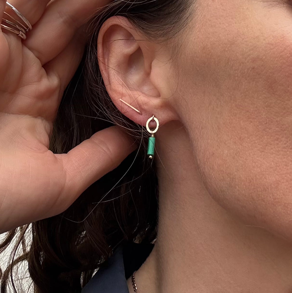 Hammered studs with malachite drop