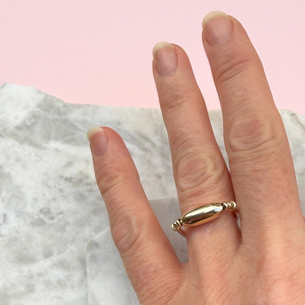 Gold Barrel Bead Ring