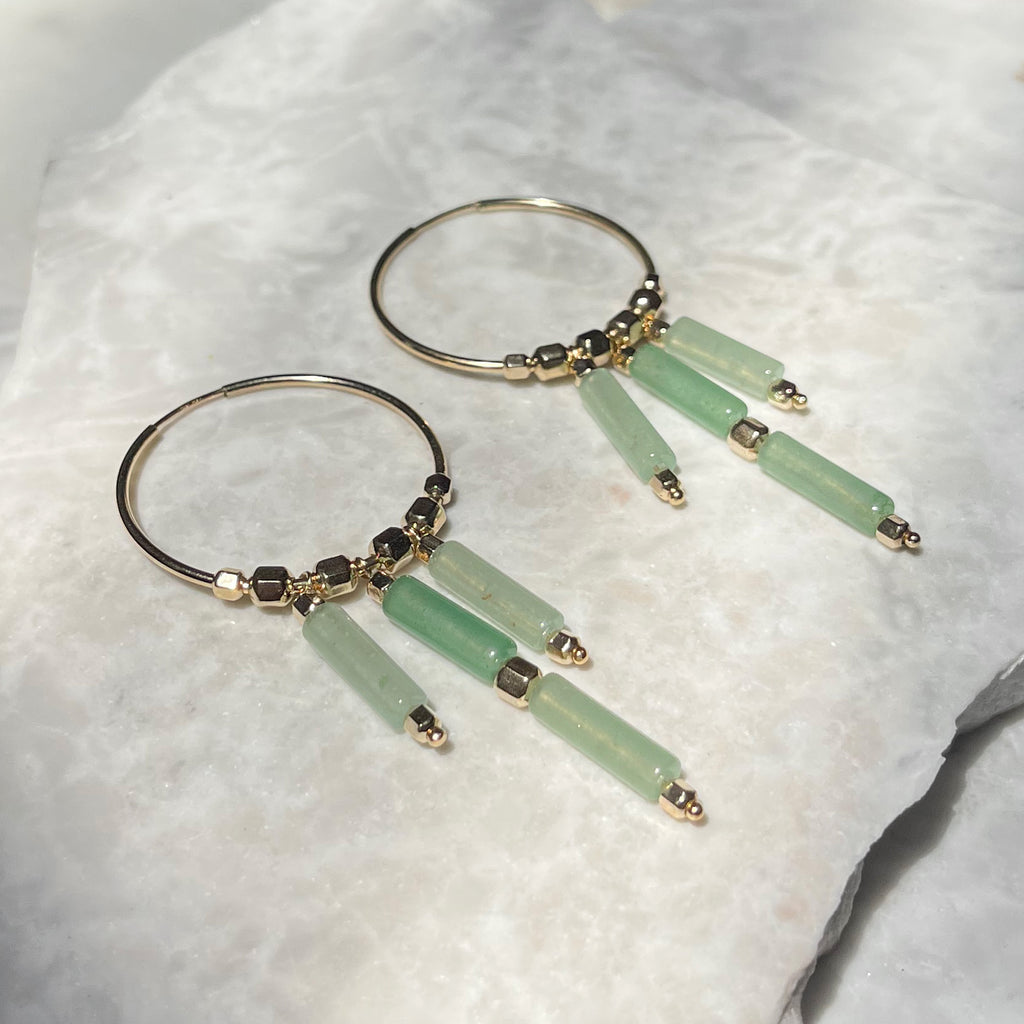Aventurine Tiered Hoops