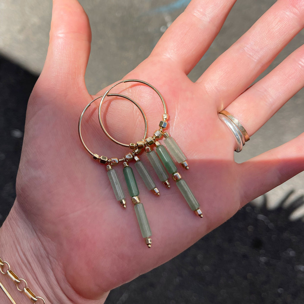 Aventurine Tiered Hoops
