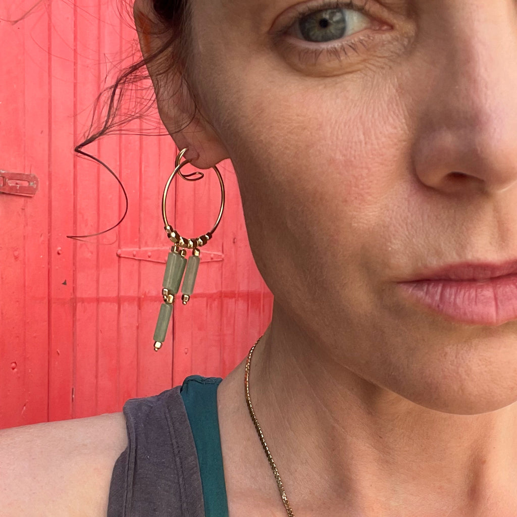 Aventurine Tiered Hoops