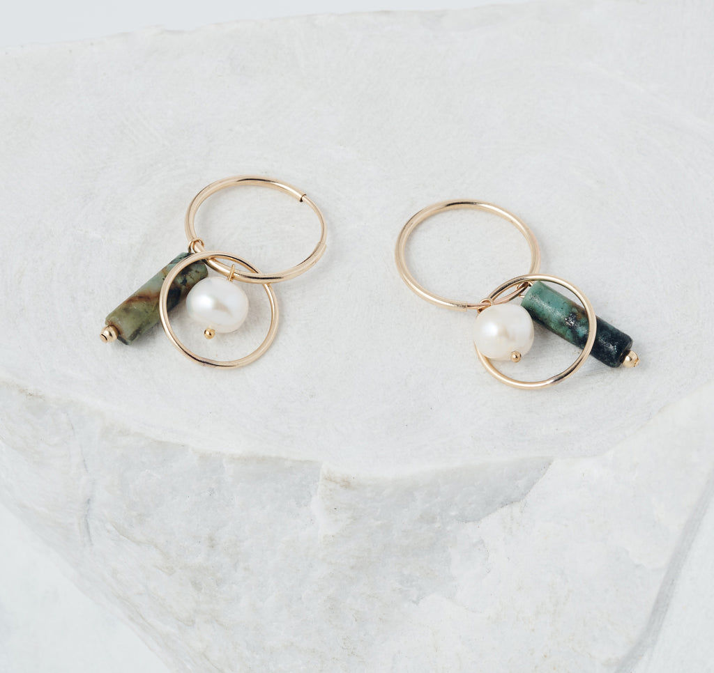 Pearl and Jasper Cluster Hoops