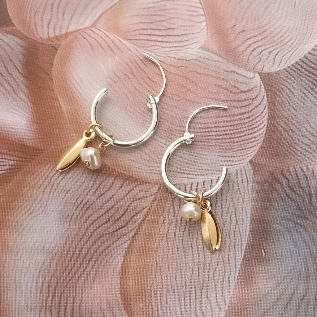 Rice Pearl & Marquise Charm Sleepers